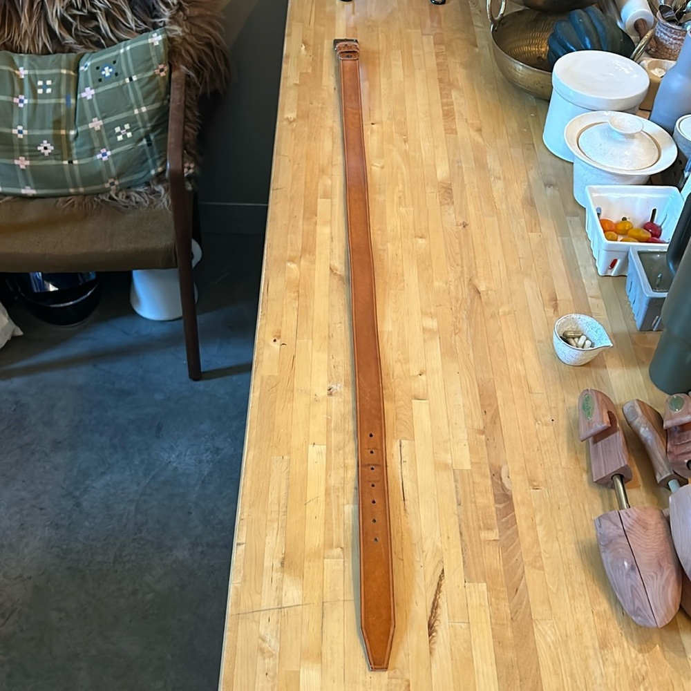 Men’s tan leather belt. 36”. Italian. Handmade.